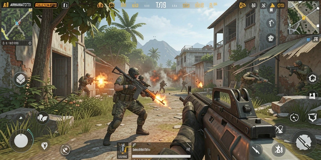 Screenshot ARWANATOTO menampilkan aksi seru dalam gameplay FPS.