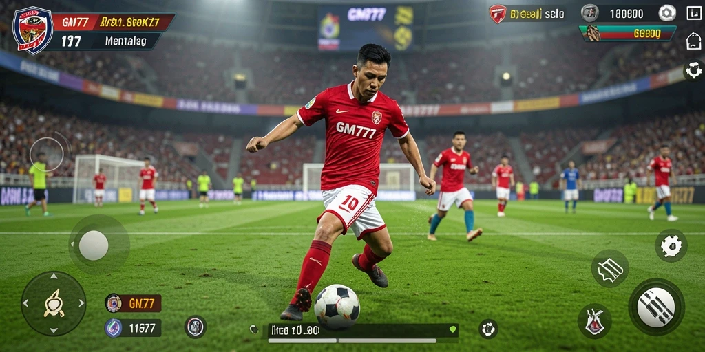 Tangkapan layar gameplay GM777 menampilkan aksi sepak bola yang seru dan mendebarkan.