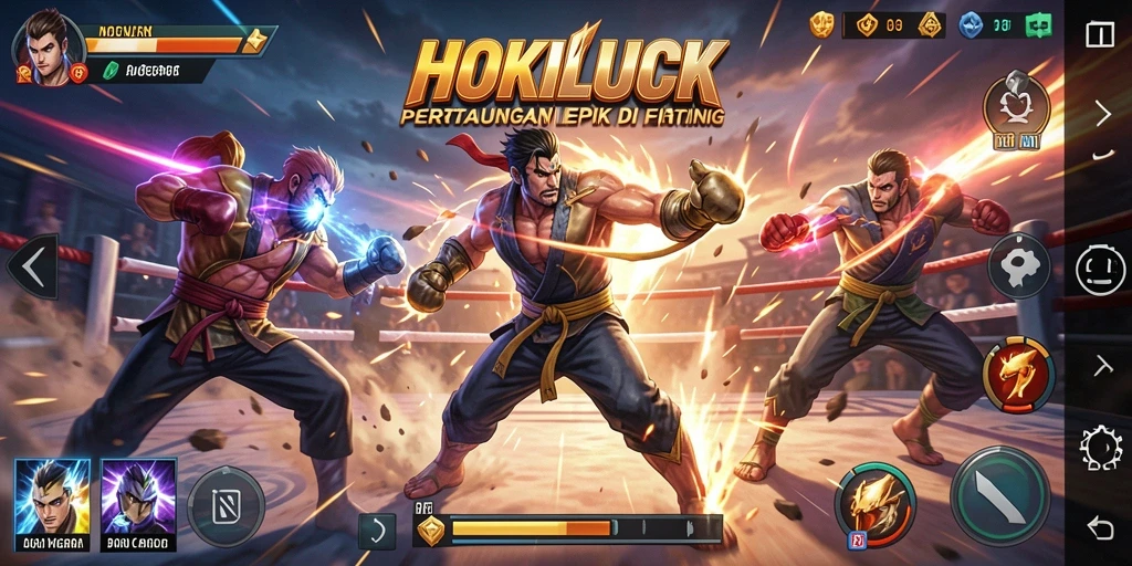 Gameplay HOKILUCK yang seru dan penuh aksi pertarungan.