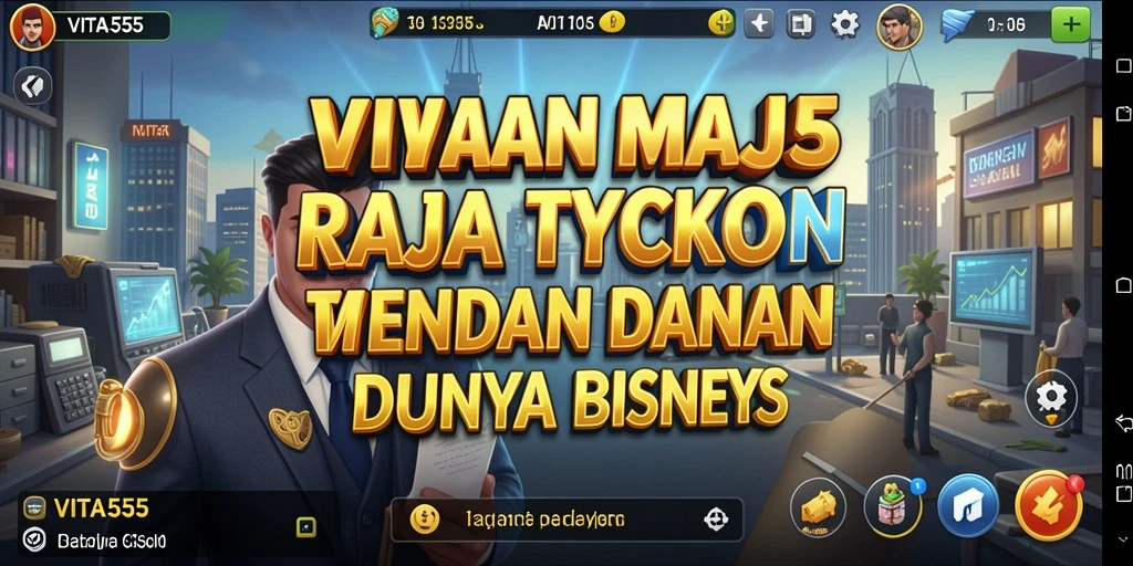 Tampilan gameplay seru dari VITA555, mengelola bisnis dengan strategi cerdas.