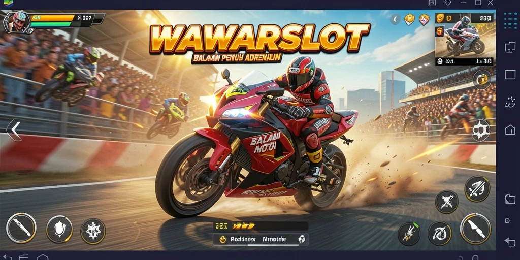 Gameplay menegangkan WAWARSLOT dengan balapan motor yang cepat.